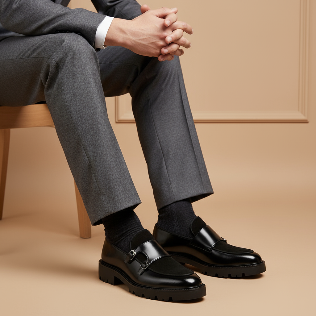 Valemont Men Double Monk Strap Leather Loafers
