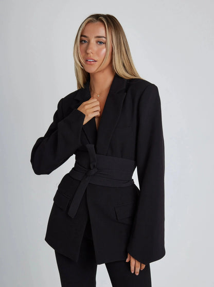Women's Tailored Belted Blazer - OutfitLondon
