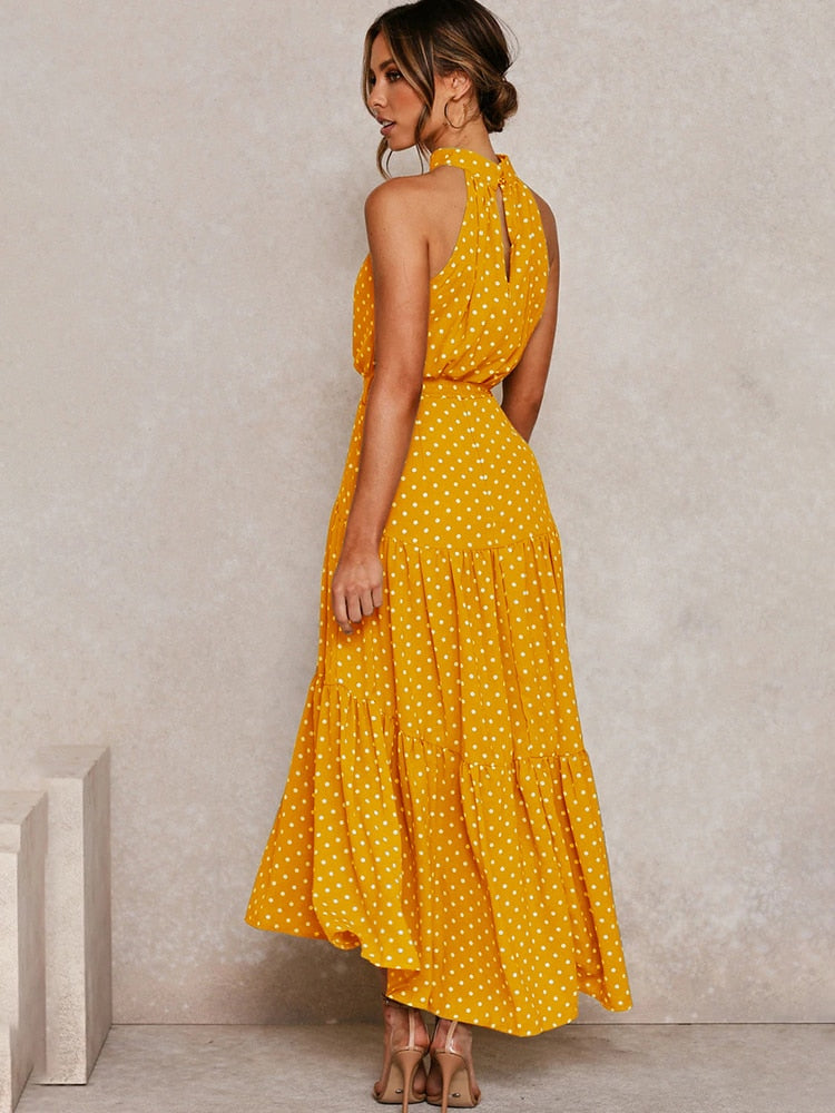 Chic Polka Dot Halter Midi Dress for Women