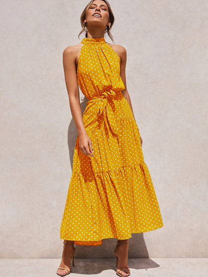 Chic Polka Dot Halter Midi Dress for Women