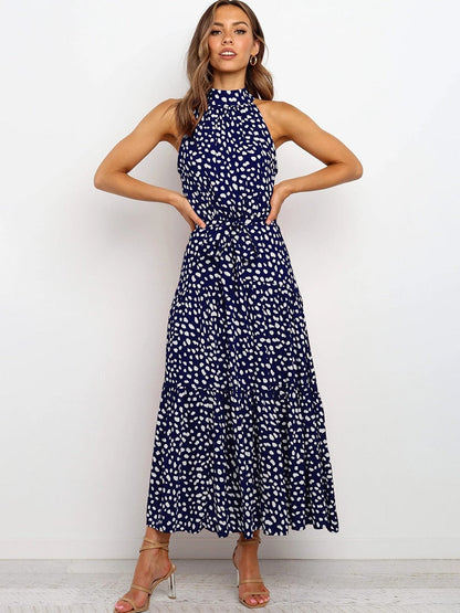 Chic Polka Dot Halter Midi Dress for Women