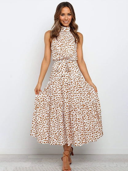Chic Polka Dot Halter Midi Dress for Women