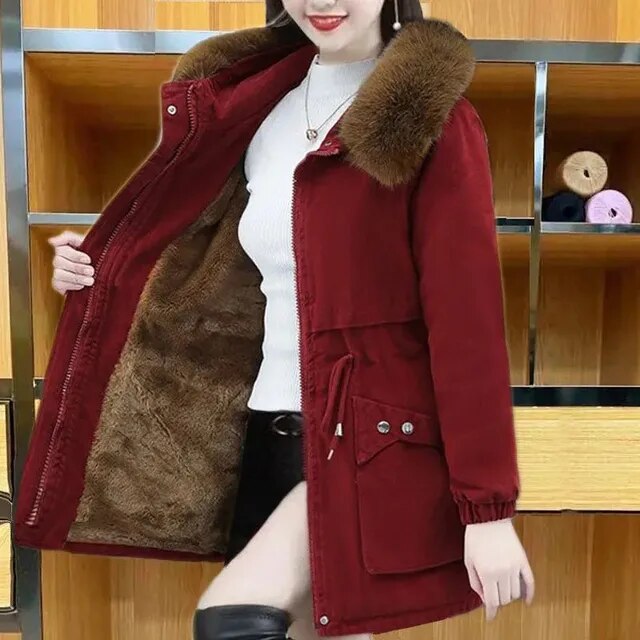 Insulated Water Resistant Ladies Winter Coat with Faux Fur
