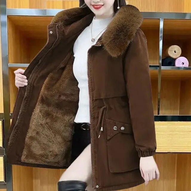 Insulated Water Resistant Ladies Winter Coat with Faux Fur