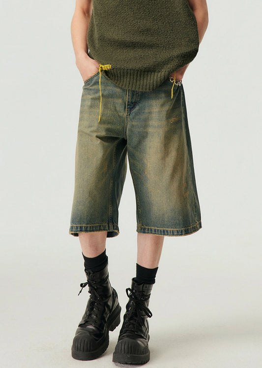 Men's High Waist Denim Shorts Blue Lightweight - OutfitLondon