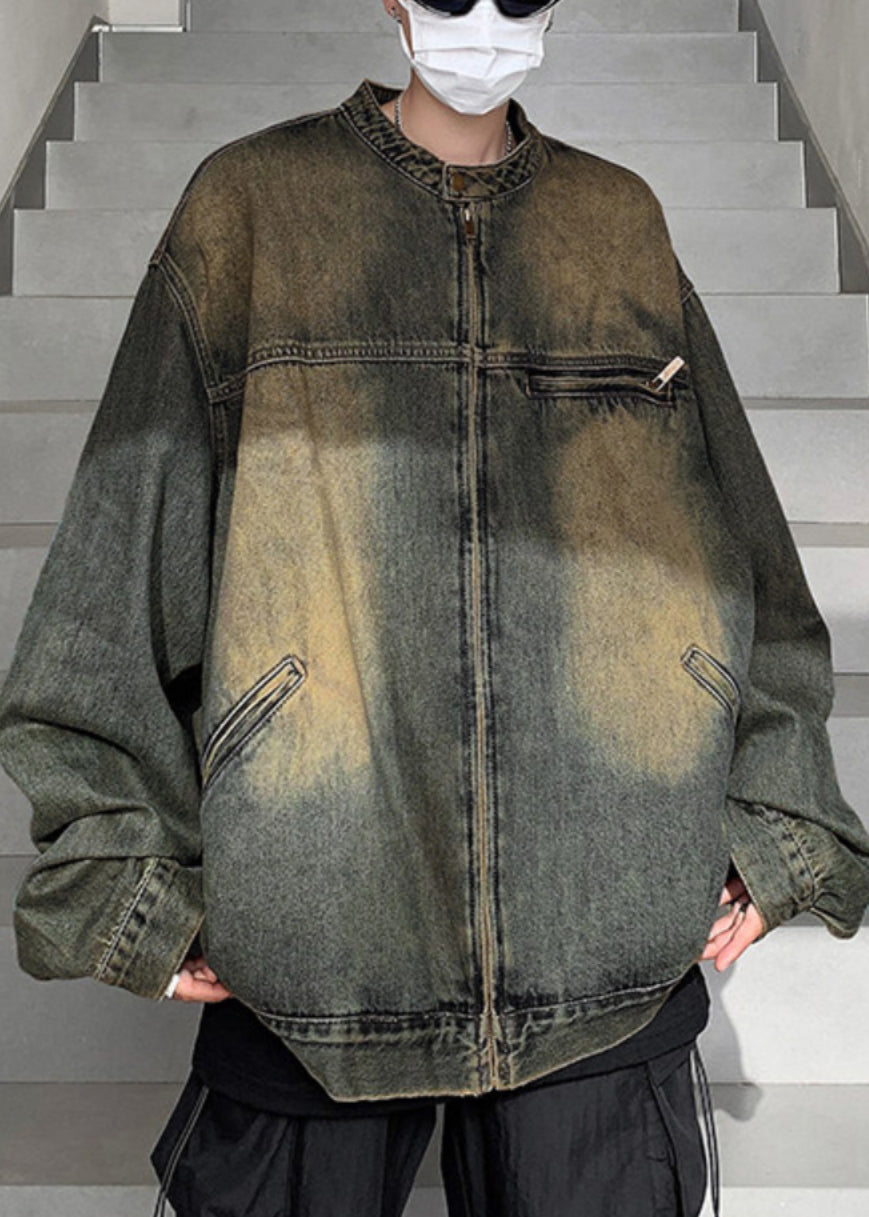 Men's Vintage Denim Jacket Zippered Pockets Relaxed Fit - OutfitLondon