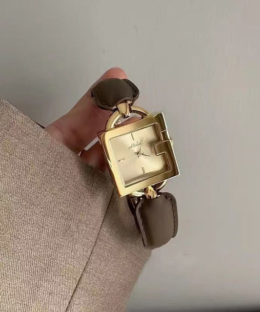 Women's Square Quartz Watch Brown Leather Strap - OutfitLondon