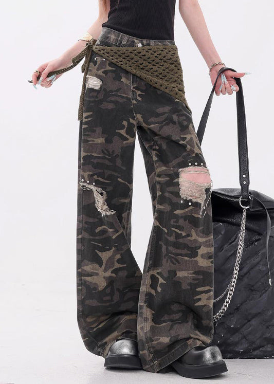 Women's Patchwork Jeans Camouflage Pockets Autumn Comfort - OutfitLondon