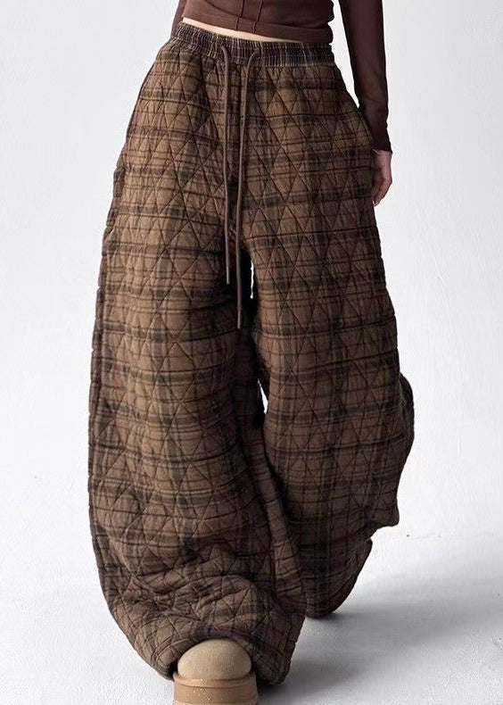Women's Plaid Winter Pants Cotton Elastic Waist - OutfitLondon