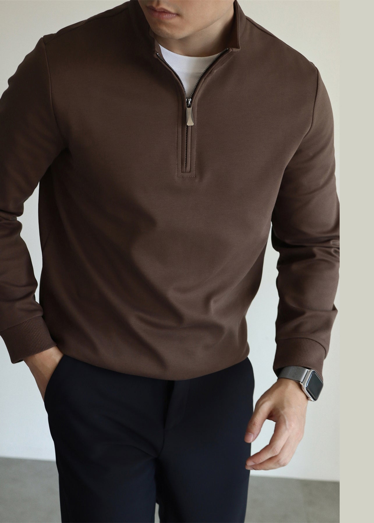 Men's Vintage Zip Up Sweatshirt Soft Cotton Blend Collar Autumn - OutfitLondon