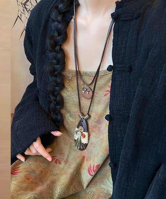 Women's Vintage Coffee Pendant Necklace 68cm Long - OutfitLondon
