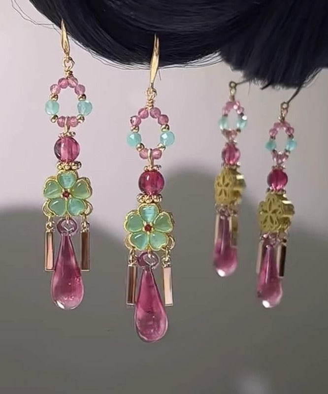 Women's Copper Teardrop Earrings Floral Vintage Design 7.5cm Drop - OutfitLondon