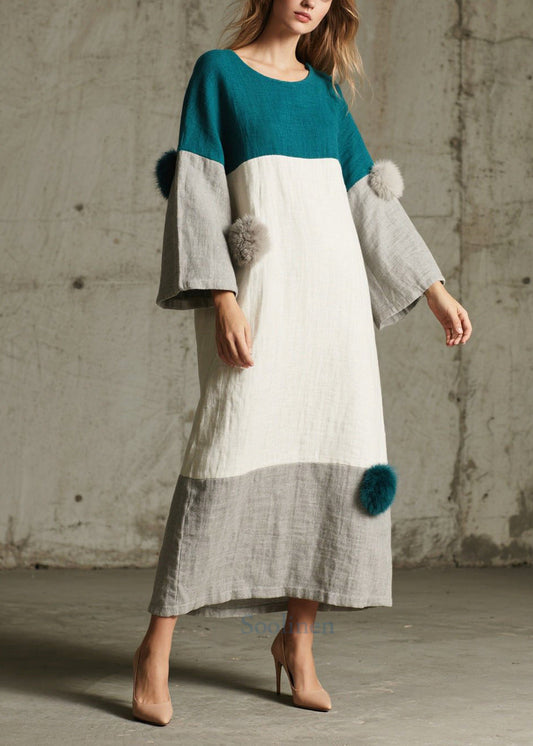 Women's Oversized Maxi Dress Patchwork Plush Autumn - OutfitLondon
