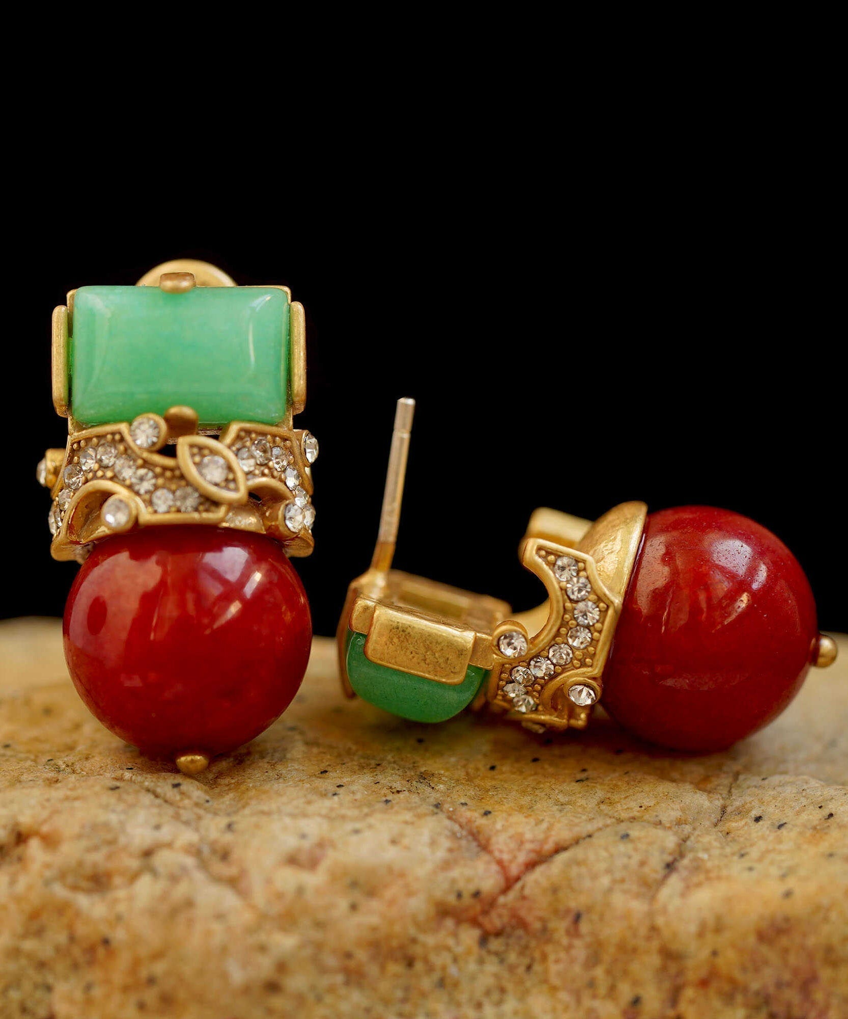 Women's Sterling Silver Stud Earrings Zircon Jade Agate - OutfitLondon