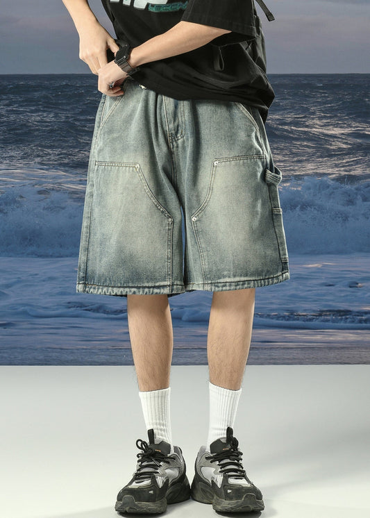 Men's Vintage Denim Shorts Lace Up Relaxed Fit - OutfitLondon