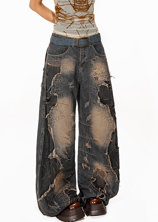 Women's High Waisted Ripped Jeans Vintage Blue - OutfitLondon