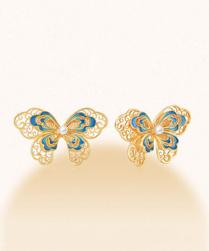Women's Sterling Silver Pearl Butterfly Post Earrings - OutfitLondon