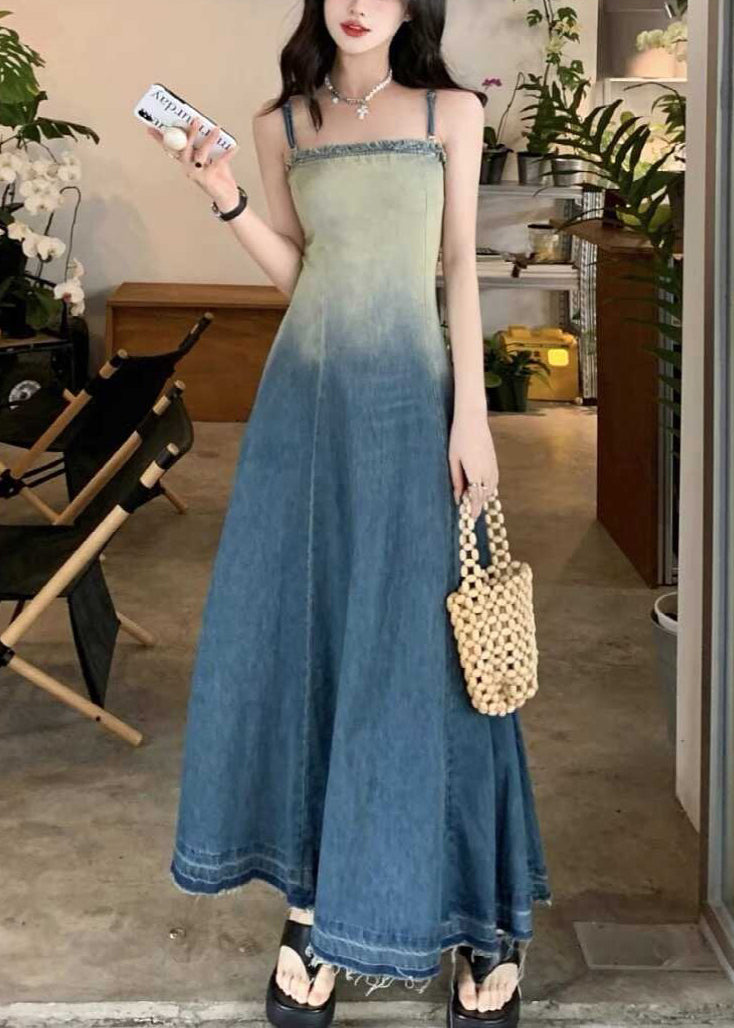 Women's High Waist Maxi Dress Denim Blue - OutfitLondon