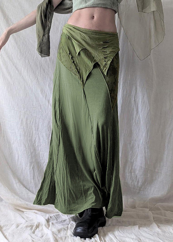 Women's Cotton Skirt Green Asymmetric Hem - OutfitLondon