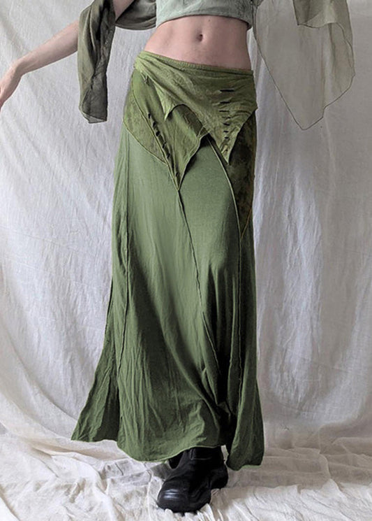 Women's Cotton Skirt Green Asymmetric Hem - OutfitLondon