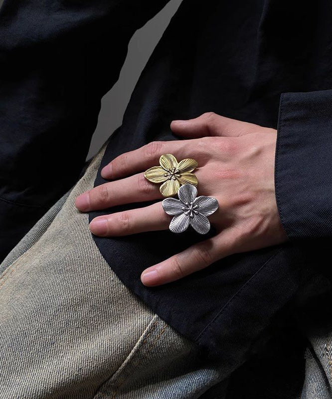 Women's Vintage Floral Open Rings Set Delicate Metal Two Piece - OutfitLondon
