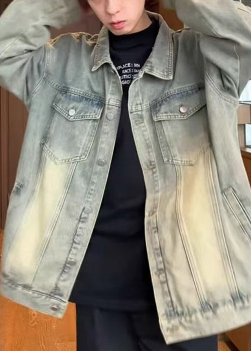 Men's Vintage Denim Jacket Yellow Mud Spring Coat - OutfitLondon