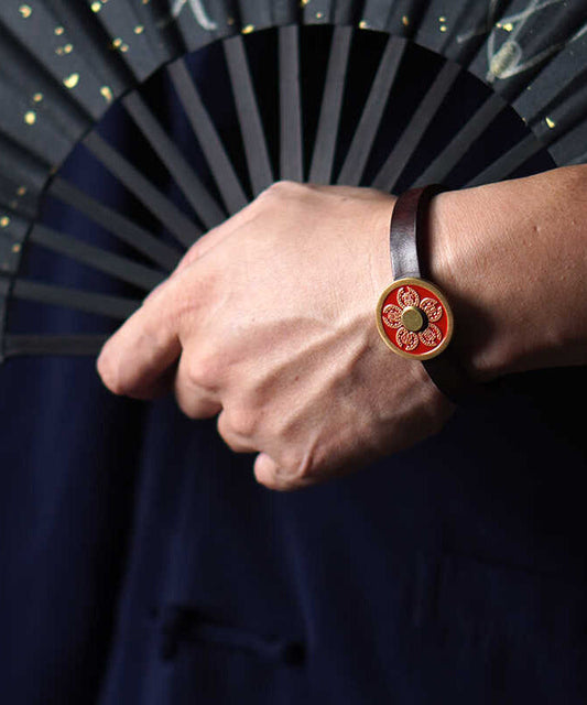 Red Leather Watch Cinabre Floral Pattern - OutfitLondon