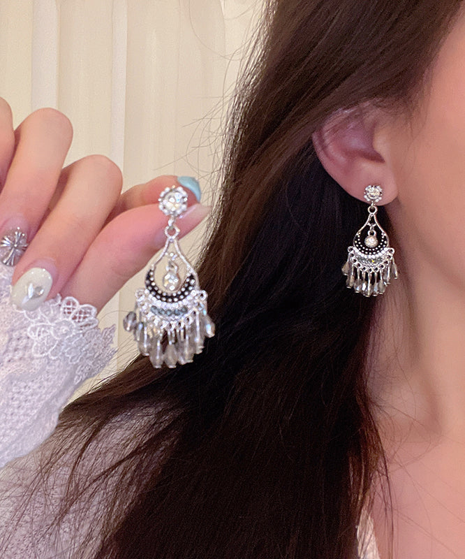 Women's Silk Tassel Earrings With Zircon Pendant - OutfitLondon