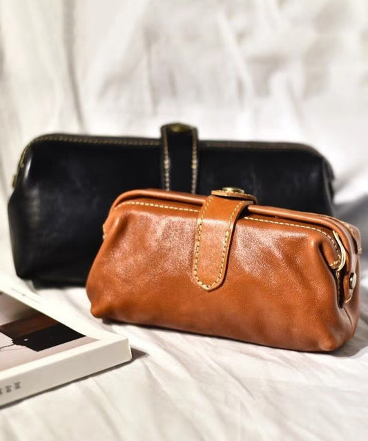 Women's Leather Clutch Bag Durable Brown - OutfitLondon