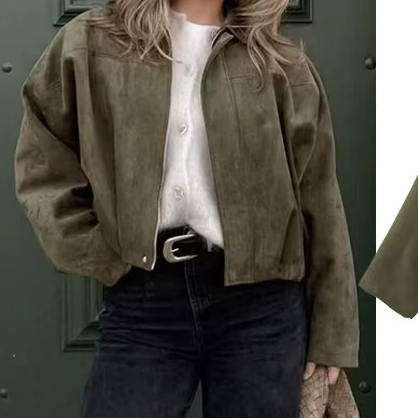 Trendy Oversized Faux Suede Bomber Jacket for Women