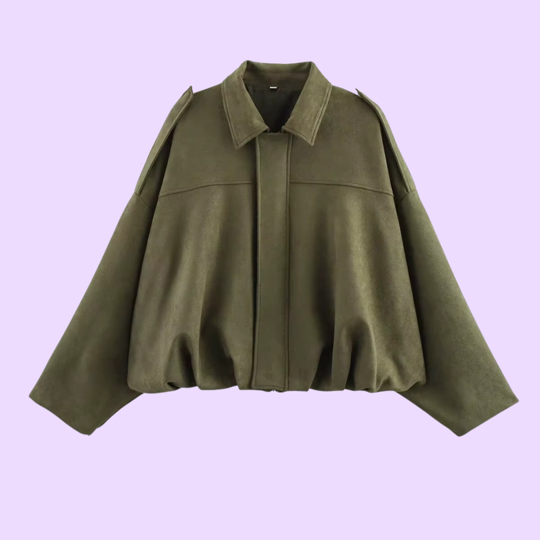 Trendy Oversized Faux Suede Bomber Jacket for Women