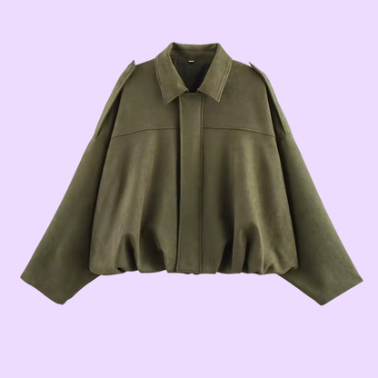 Trendy Oversized Faux Suede Bomber Jacket for Women