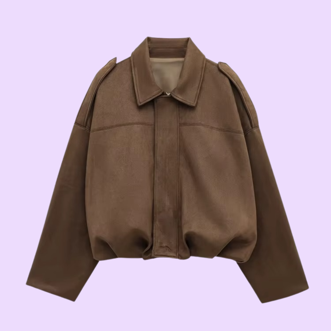 Trendy Oversized Faux Suede Bomber Jacket for Women