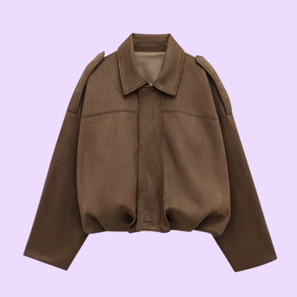 Trendy Oversized Faux Suede Bomber Jacket for Women