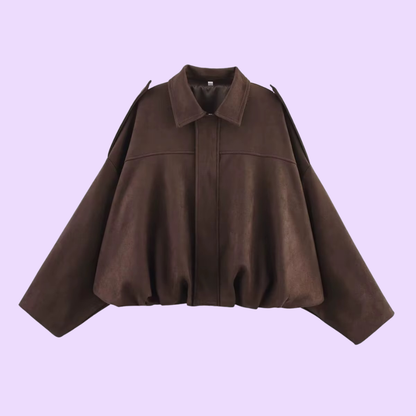 Trendy Oversized Faux Suede Bomber Jacket for Women