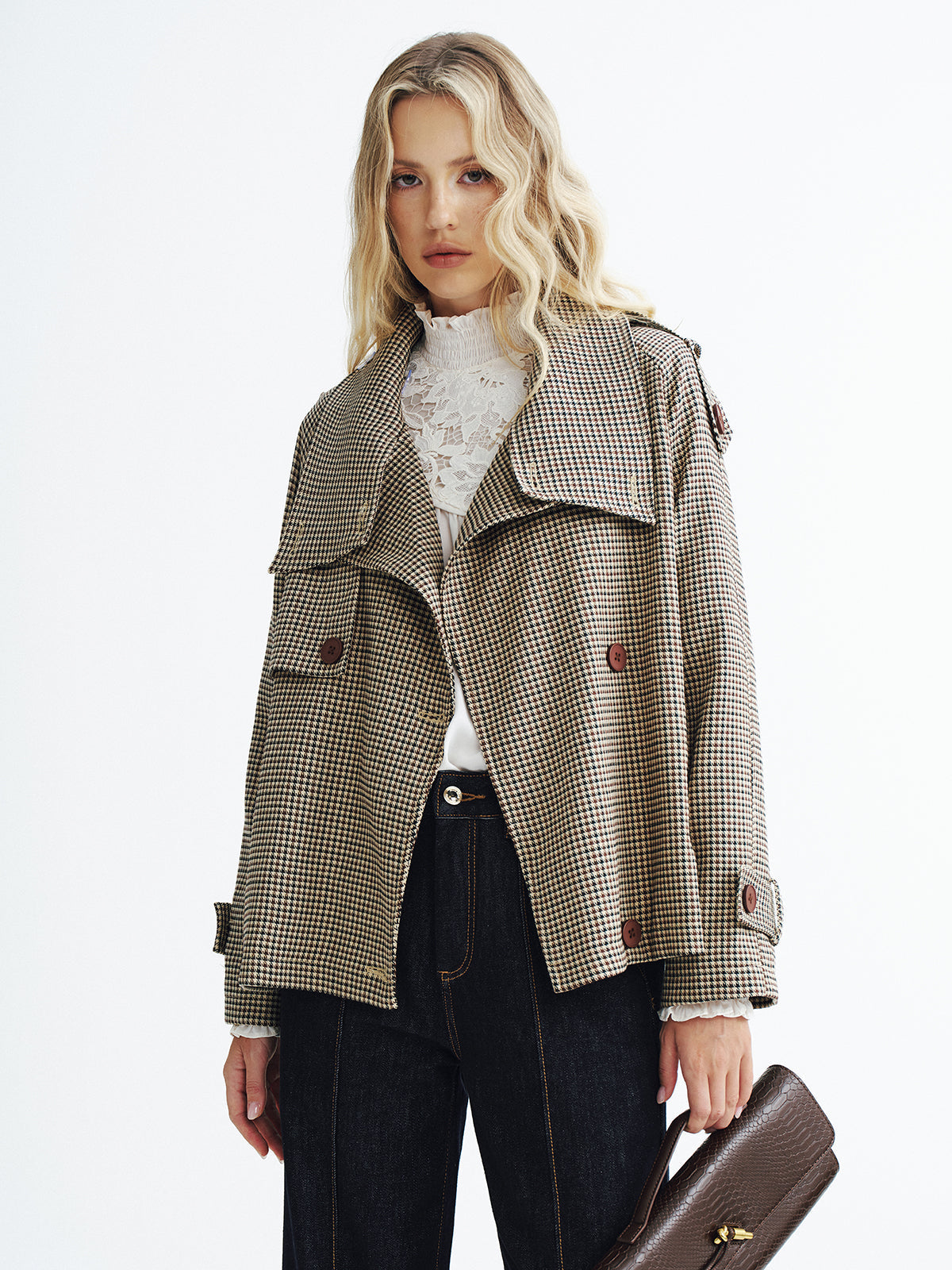 Classic Plaid Short Trench Coat - OutfitLondon