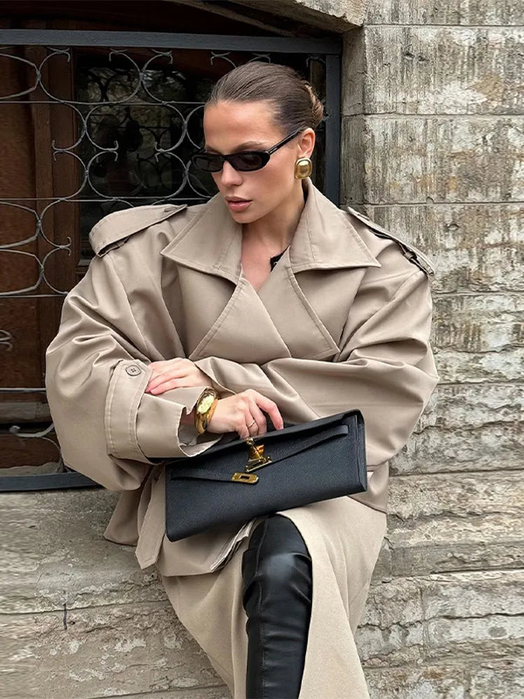 Classic Women's Short Trench Coat - Elegant Notch Collar Jacket