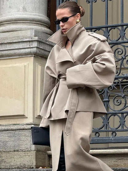 Classic Women's Short Trench Coat - Elegant Notch Collar Jacket