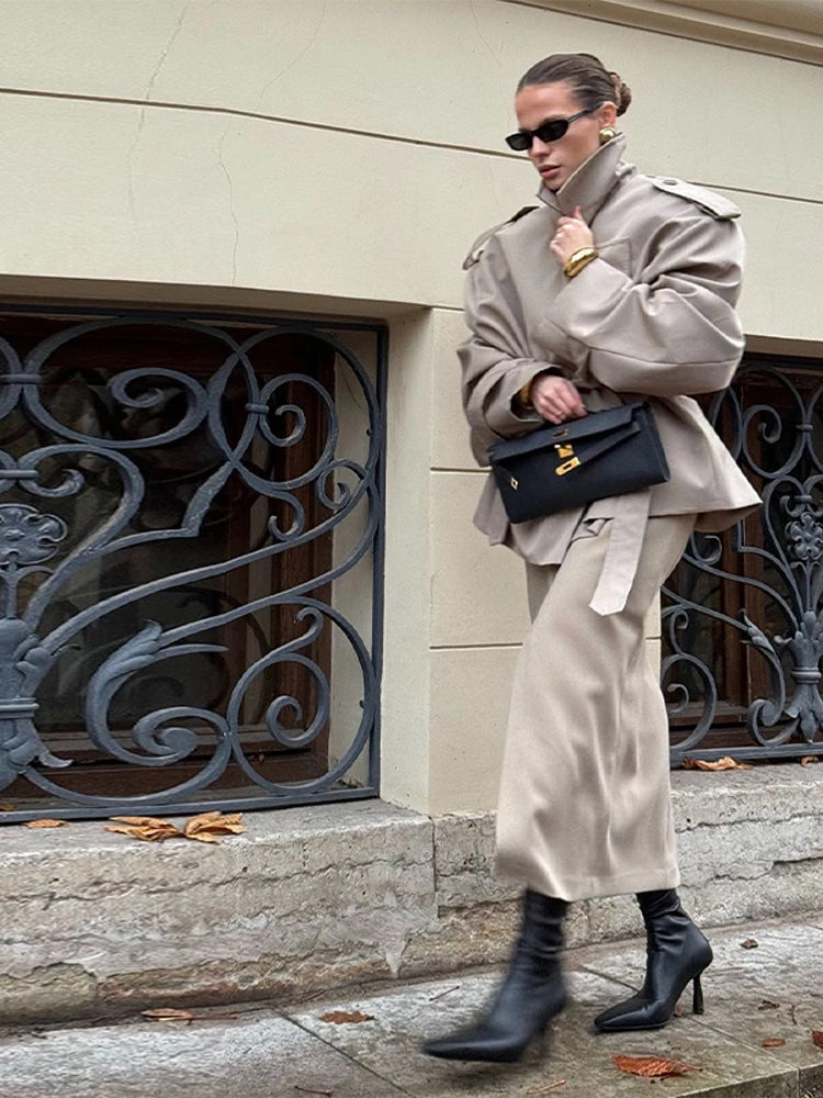 Classic Women's Short Trench Coat - Elegant Notch Collar Jacket