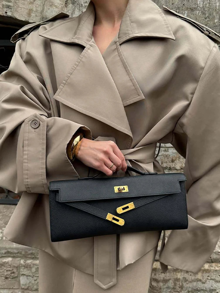 Classic Women's Short Trench Coat - Elegant Notch Collar Jacket