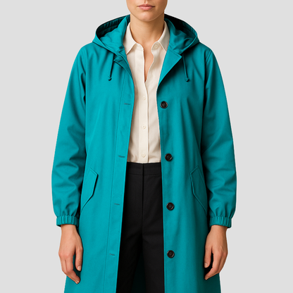 Waterproof Ladies Classic Trench Raincoat with Hood - OutfitLondon