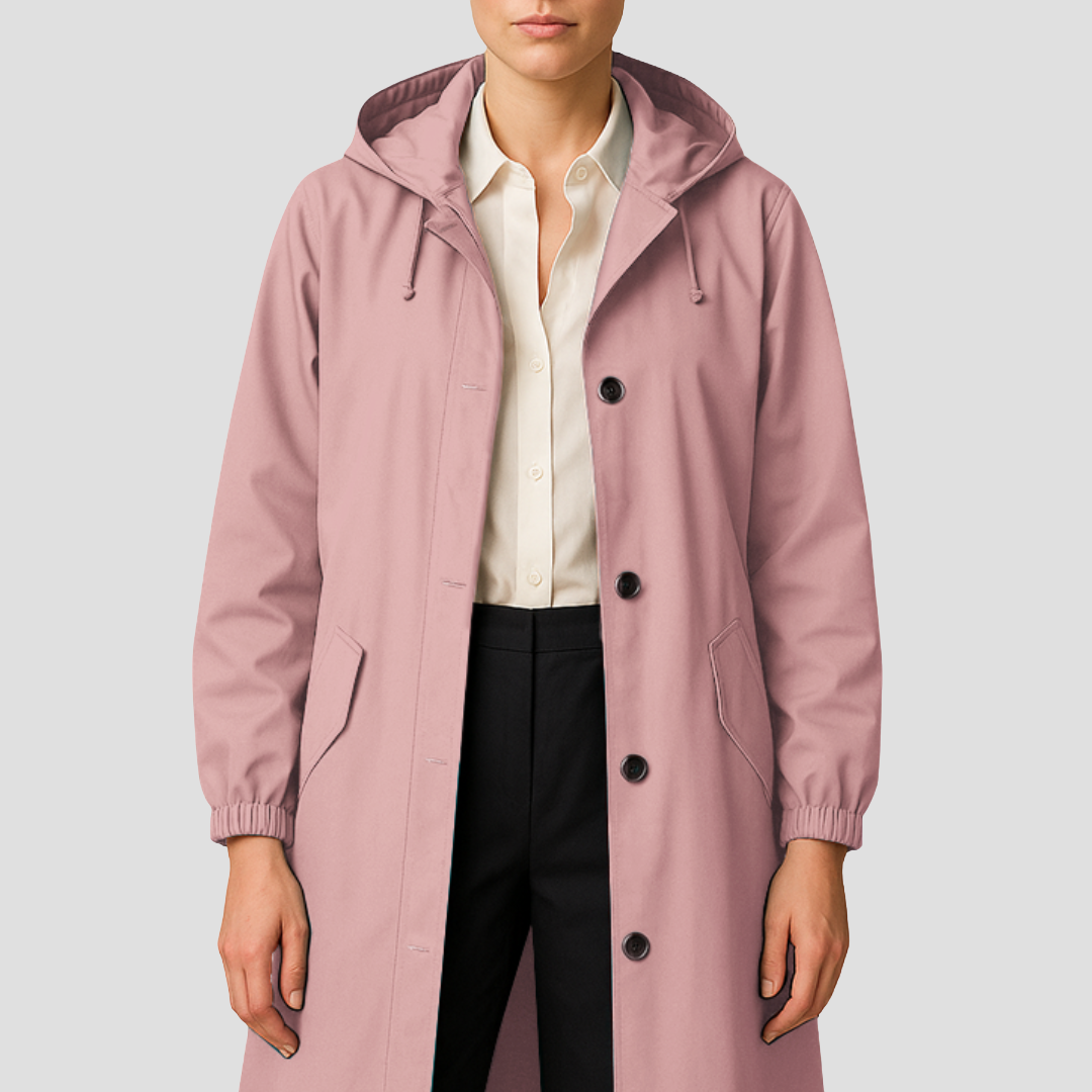 Waterproof Ladies Classic Trench Raincoat with Hood
