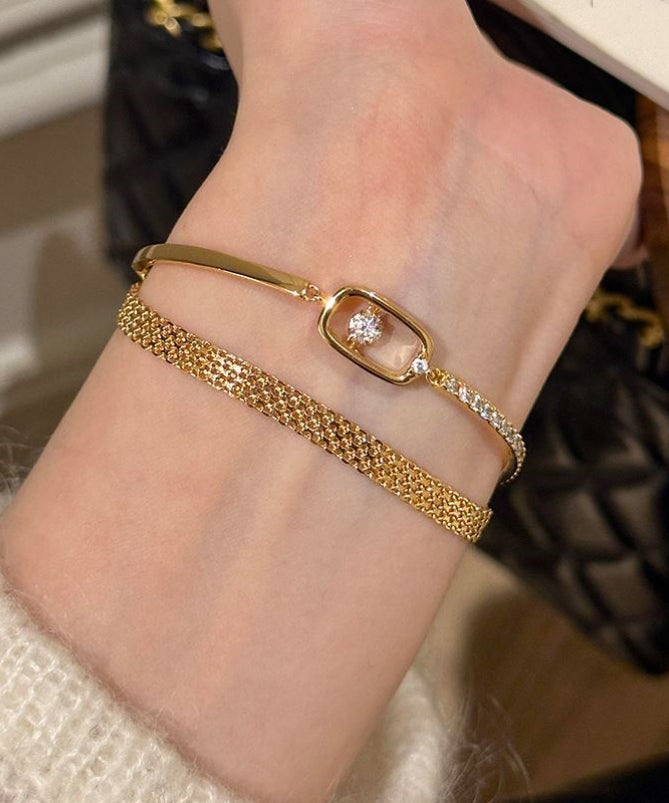 Women's Gold Stainless Steel Chain Bracelet Set With Zircon Two Piece - OutfitLondon