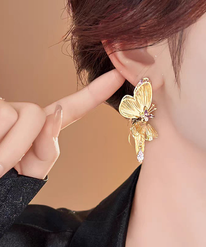 Women's Sterling Silver Butterfly Dangle Earrings Gold Plated - OutfitLondon