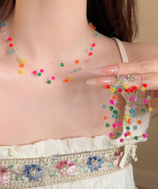 Women's Crystal Jewelry Set Rainbow Pendant Necklace Earrings - OutfitLondon