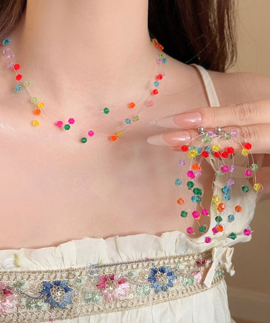 Women's Crystal Jewelry Set Rainbow Pendant Necklace Earrings - OutfitLondon