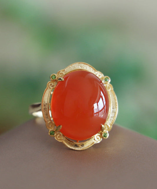 14K Rose Gold Ring Orange Agate Zircon Accents - OutfitLondon