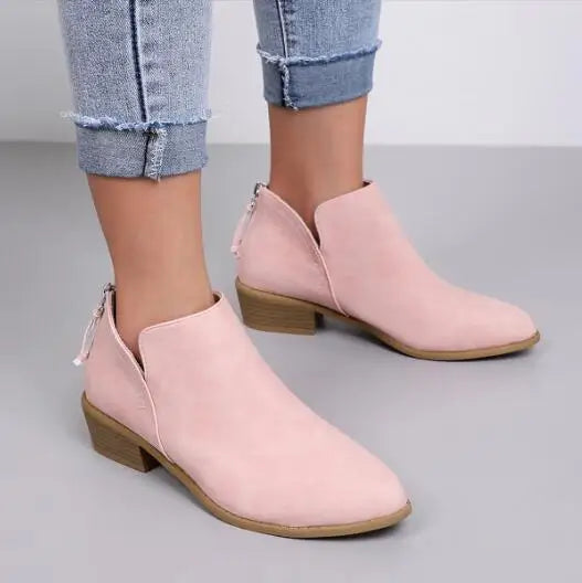 Soft Womens Low Heel Suede Ankle Boots