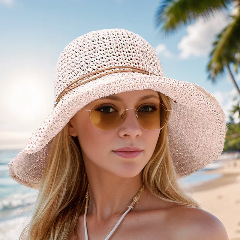 Ladies Summer Sun Hat with Wide Brim Foldable Design