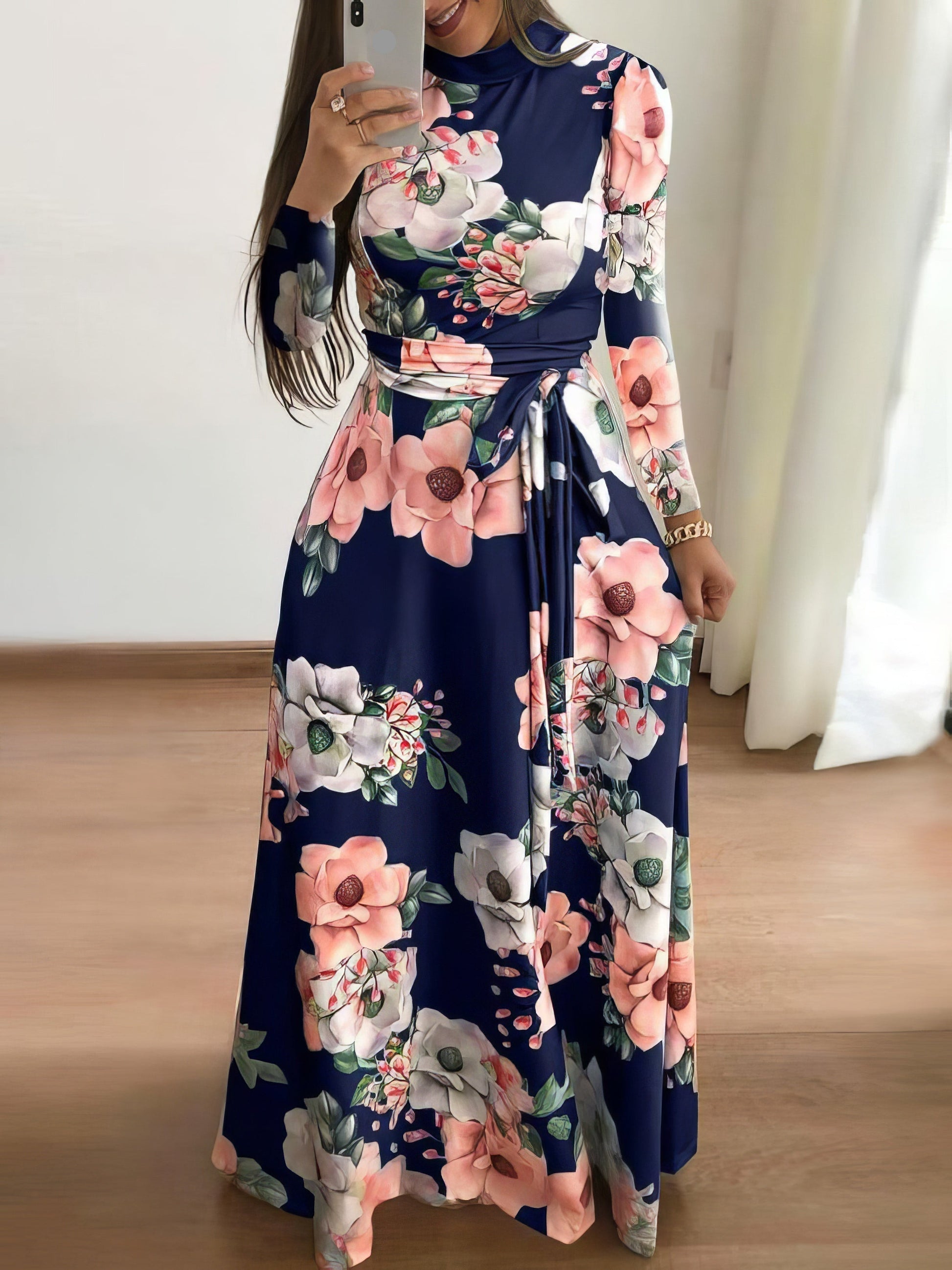 Beautiful Long Sleeve Floral Women's Maxi Dress - OutfitLondon